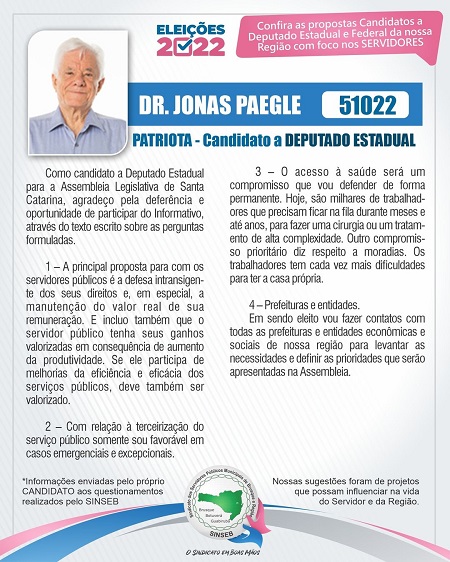 Dr. Jonas Paegle - Candidatos a Dep. e SINSEB - Conversa com o Servidor Público