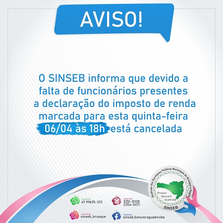 Aviso - Declaração do Imposto de Renda do dia 06/04/2023 está cancelada.