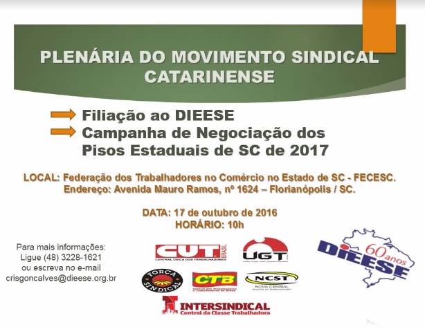 SINSEB DIVULGA CONVITE PARA PLENÁRIA DO MOVIMENTO SINDICAL CATARINENSE