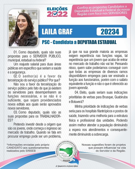 Laila Graf - Candidatos a Dep. e SINSEB - Conversa com o Servidor Público