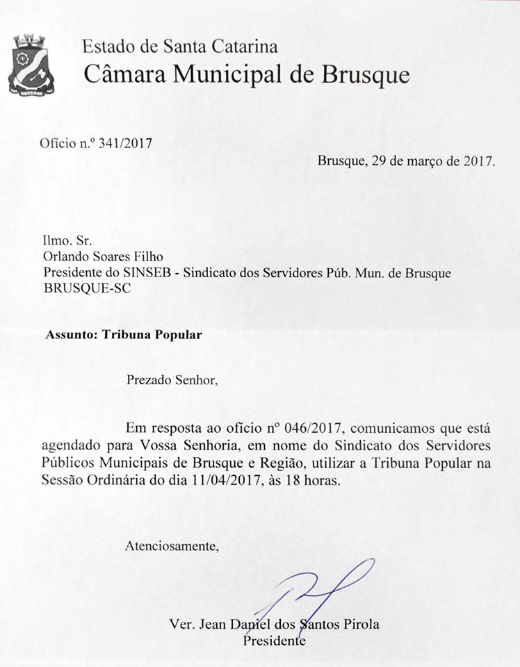 Servidores na Tribuna Popular da Câmara de Brusque
